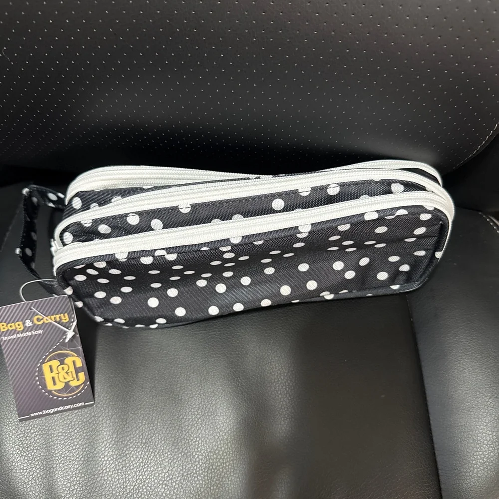 Bag & Carry Black and White Polka Dot 3 Piece Travel Cosmetic Bag Set